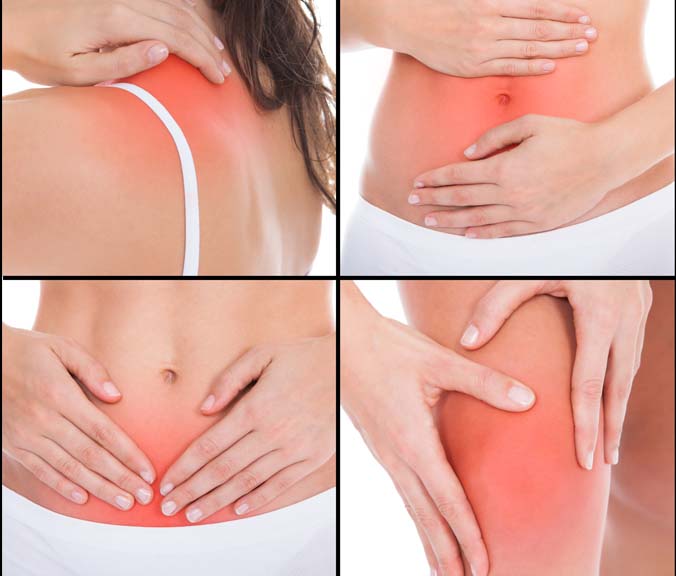 six images showing acute and chronic pain areas in teh body