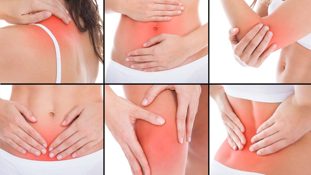 six images showing acute and chronic pain areas in teh body