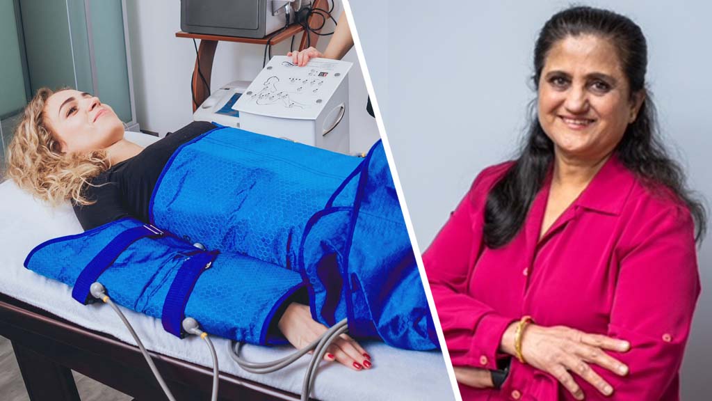 malti gupta stands by patient getting body wrap detoxification